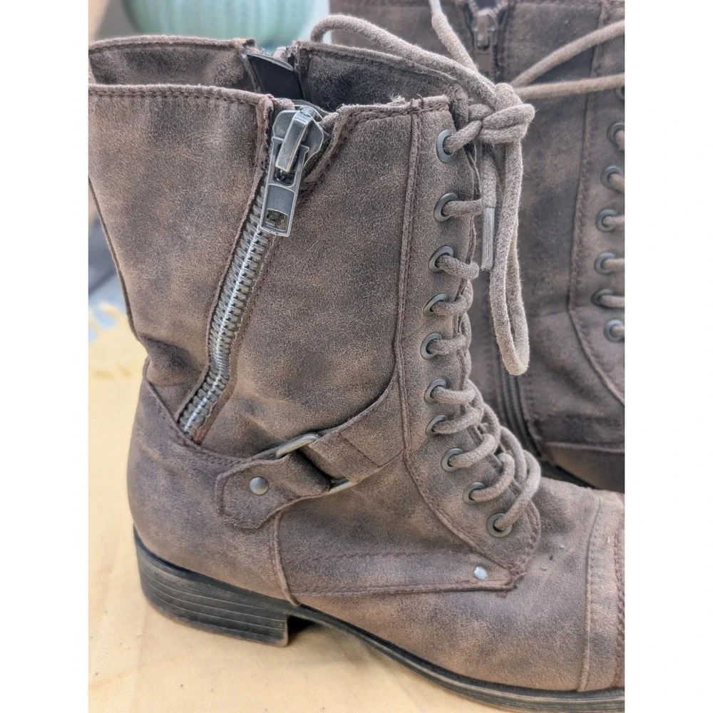 Rampage Ram-Jedi Brown Combat Boots Size 7 Grunge Faux Leather Bikercore Goth...